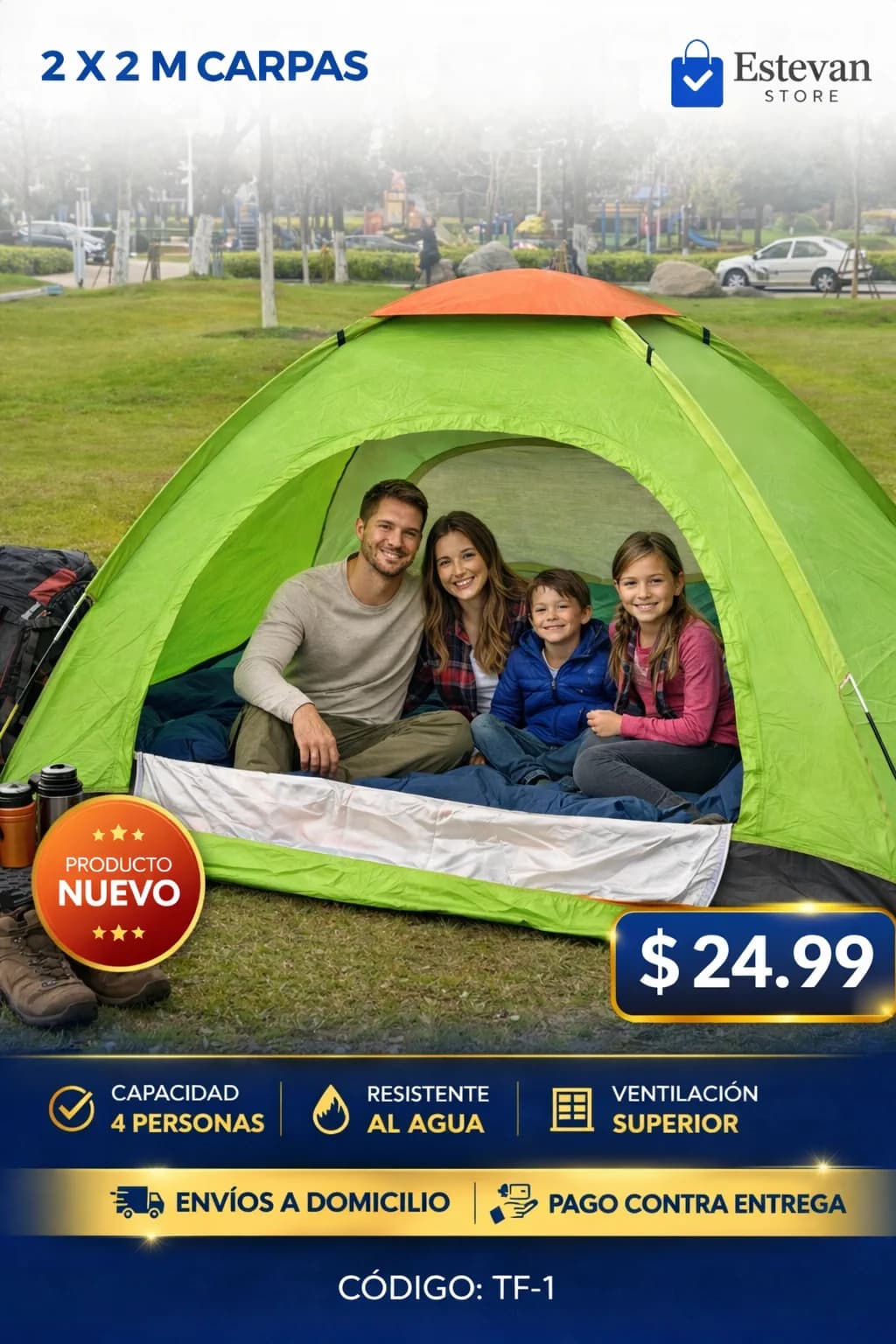 đď¸ Carpa de Camping para 4 Personas â Resistente y FĂĄcil de Armar
