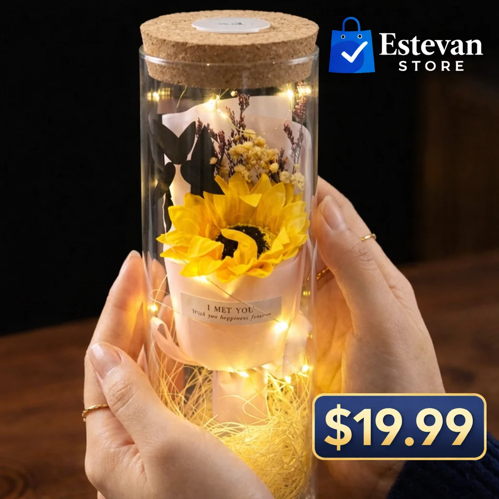 Girasol LED en Frasco Decorativo – Regalo Romántico Luz Cálida