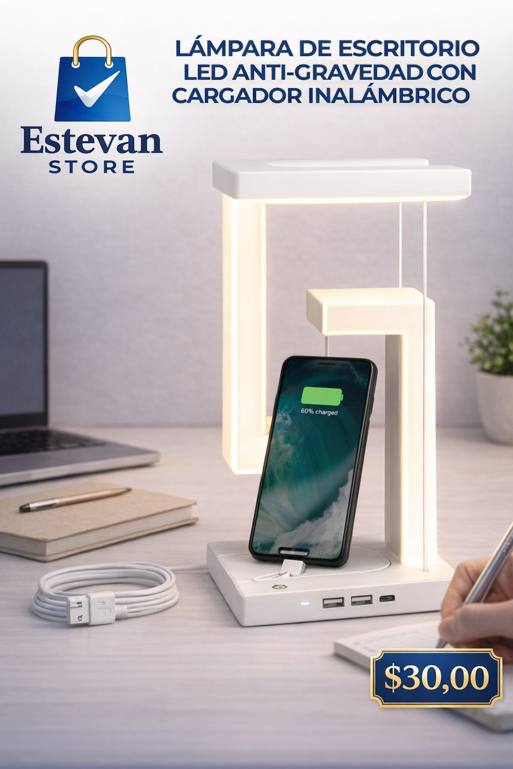 Lámpara LED Anti-Gravity con Cargador Inalámbrico 💡📱