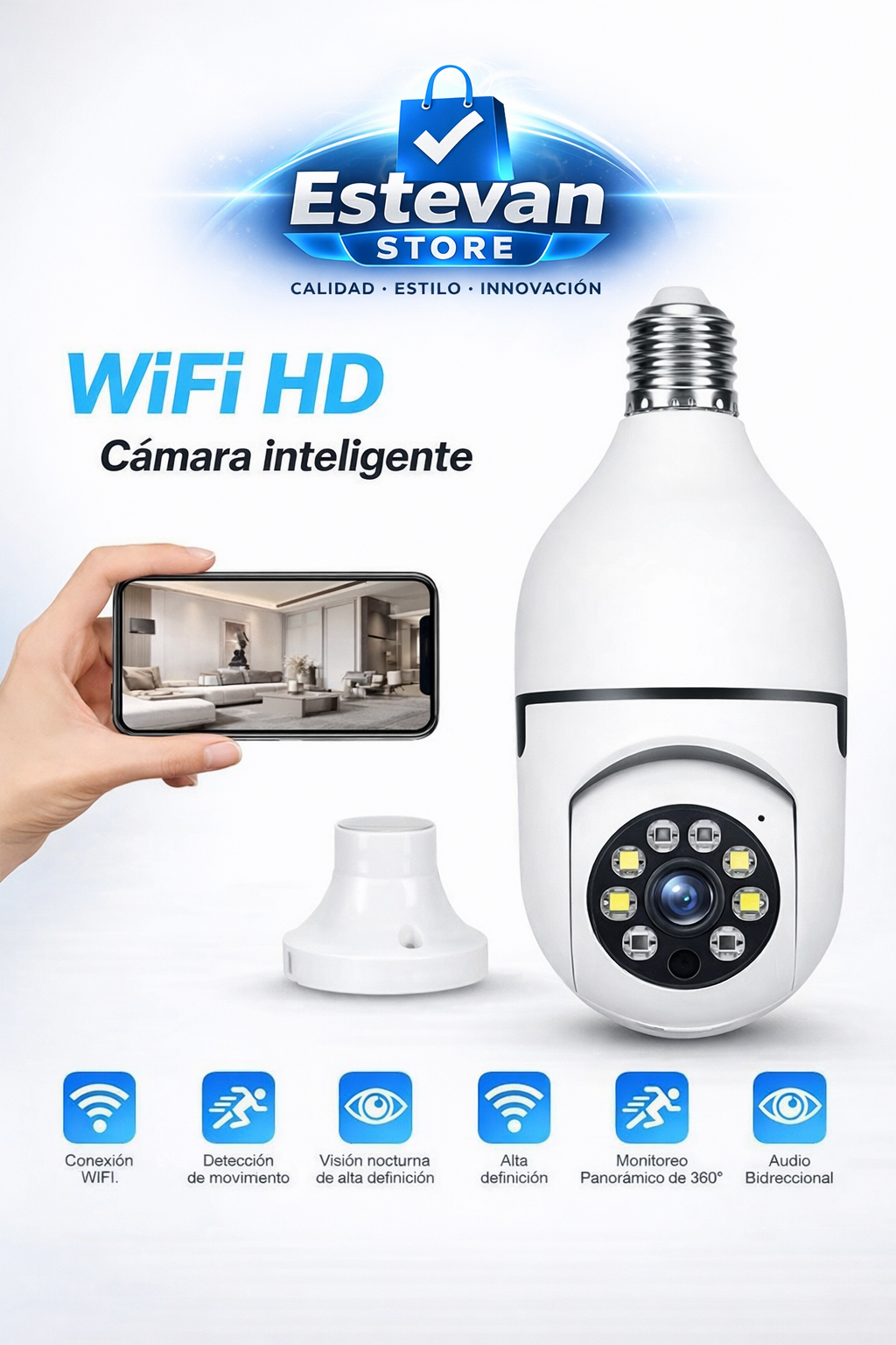 Cámara WiFi HD Tipo Foco 360° 📹 Seguridad desde tu celular