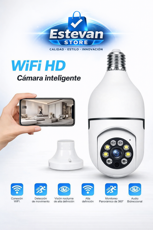 Cámara WiFi HD Tipo Foco 360° 📹 Seguridad desde tu celular