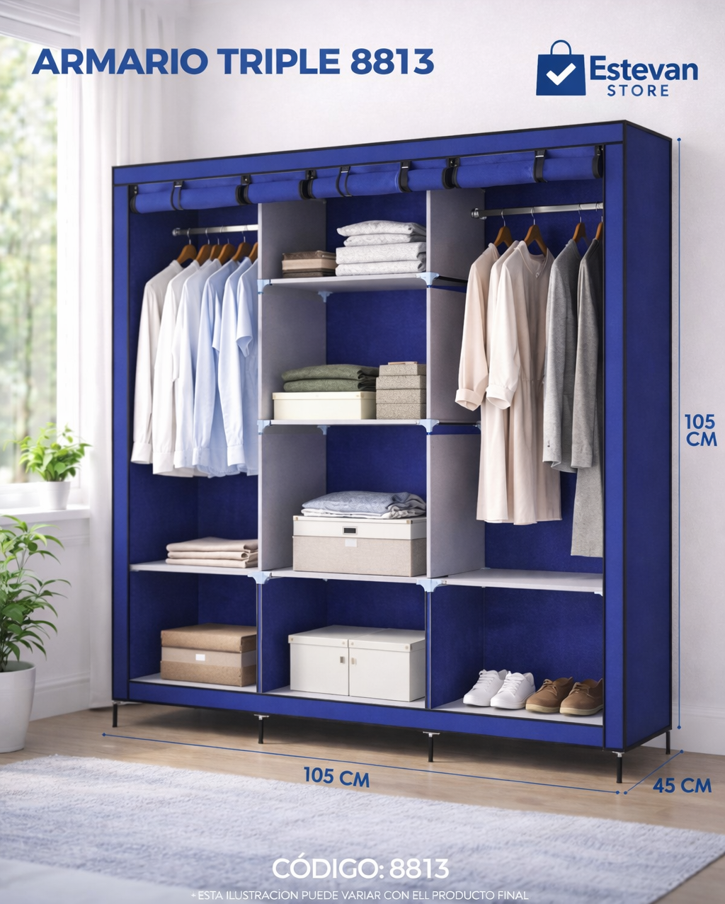 🧥✨ ROPERO ARMABLE DE 3 CUERPOS – GRAN CAPACIDAD ✨🧥
