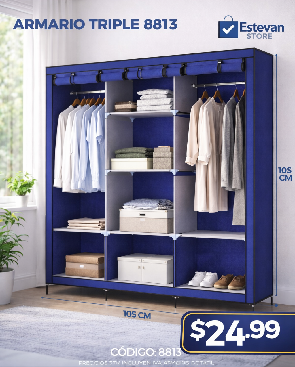 🧥✨ ROPERO ARMABLE DE 3 CUERPOS – GRAN CAPACIDAD ✨🧥