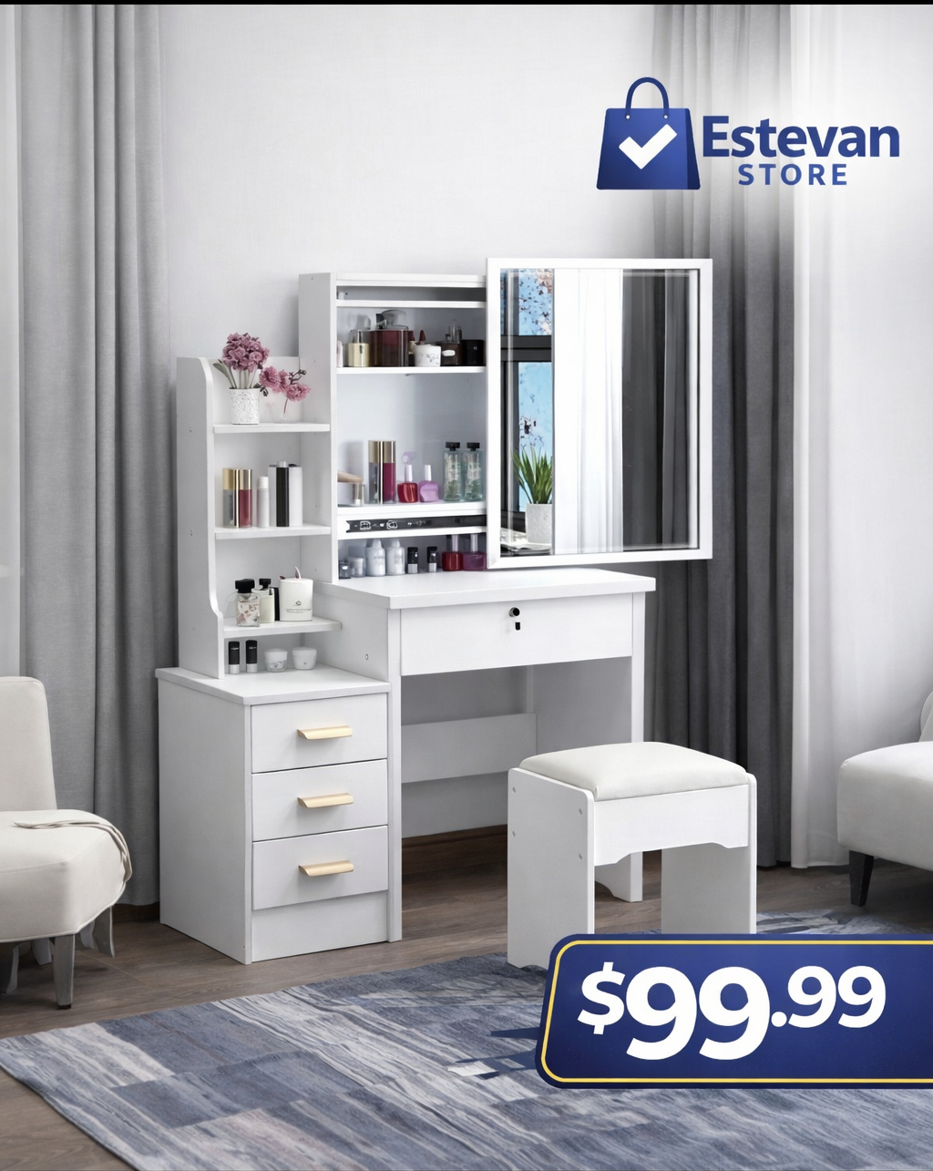 ✨ TOCADOR CON ESPEJO LED DESLIZANTE MODERNO ✨