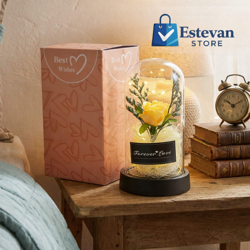 🌹✨ ROSA  AMARILLA ETERNA  CON LUZ LED – EL REGALO PERFECTO ✨🌹