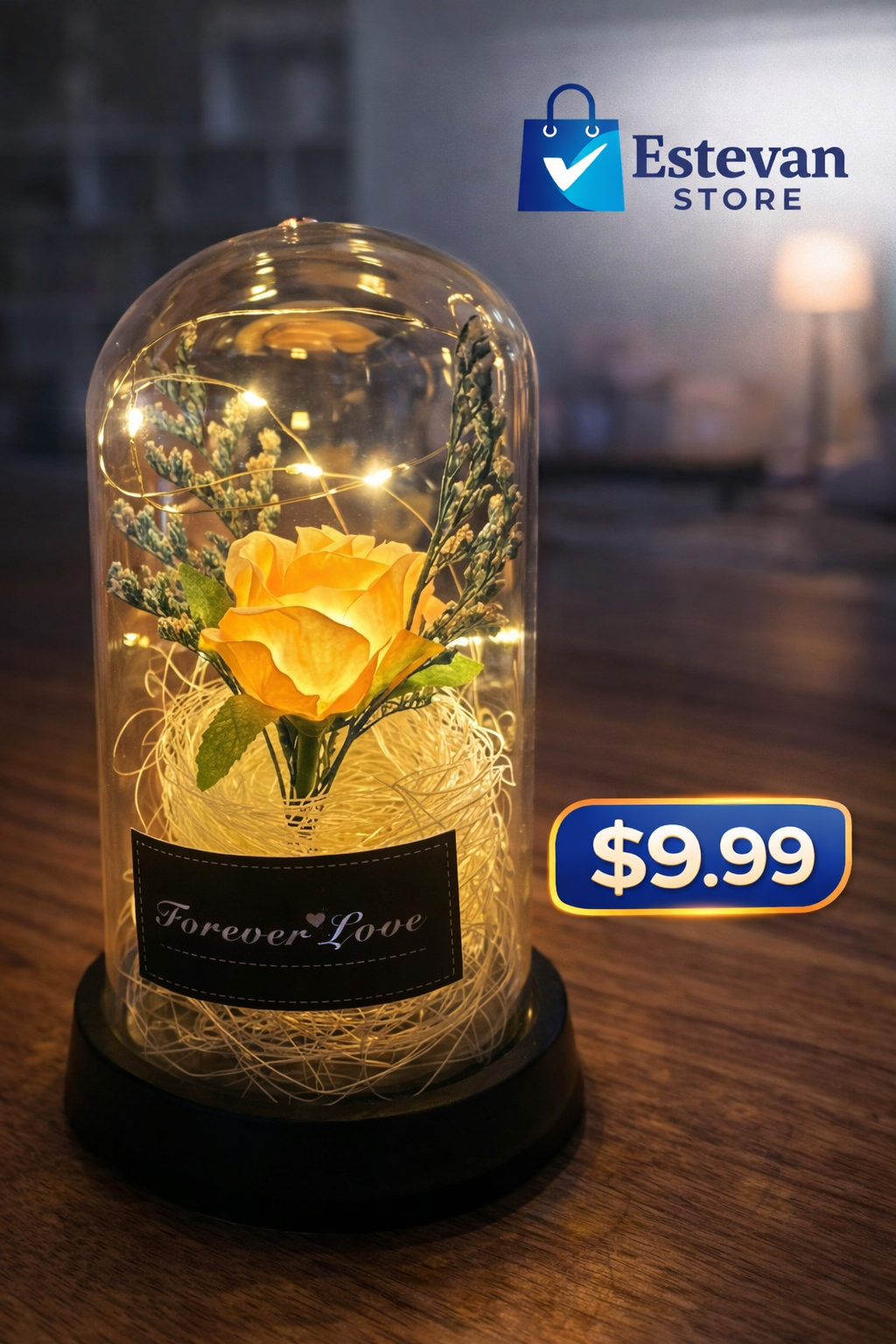 🌹✨ ROSA  AMARILLA ETERNA  CON LUZ LED – EL REGALO PERFECTO ✨🌹